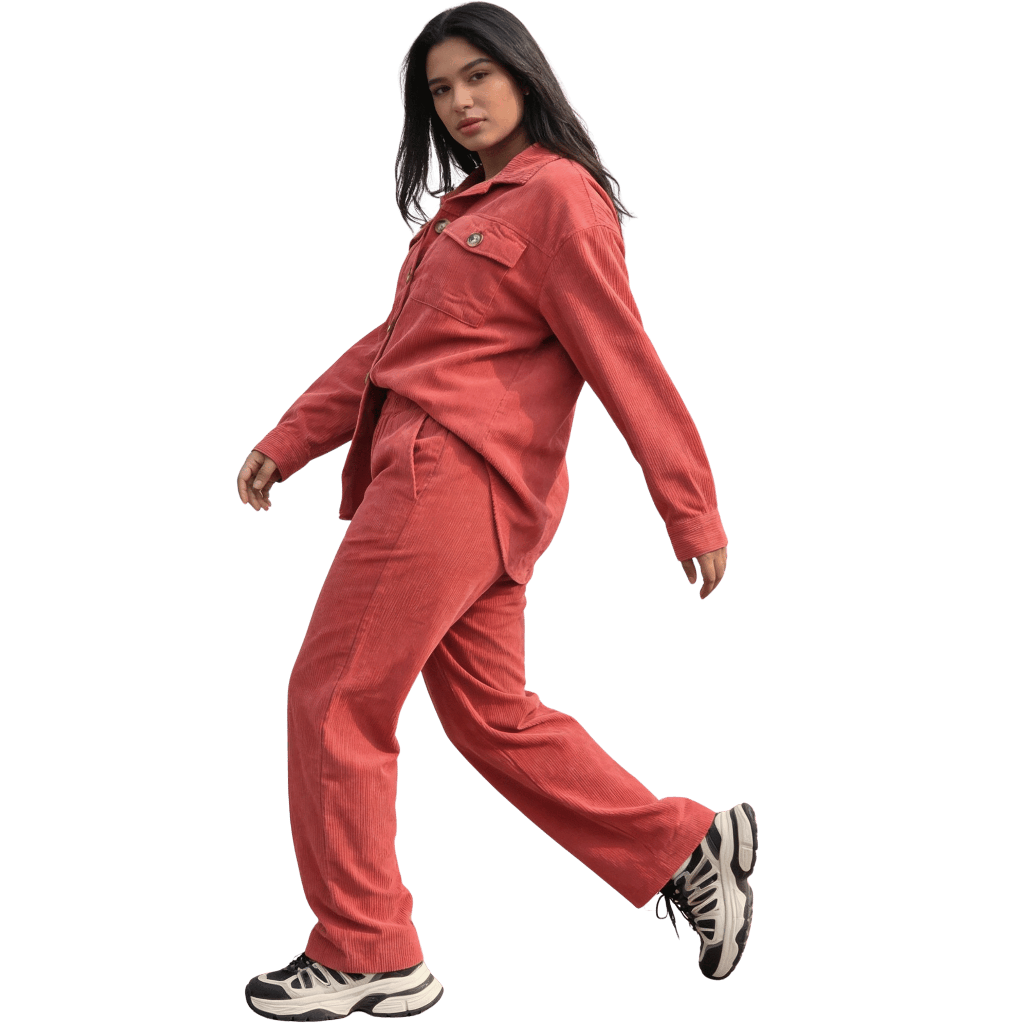blood orange corduroy overfit shirt & wide leg pants set blood orange corduroy overfit shirt & wide leg pants set