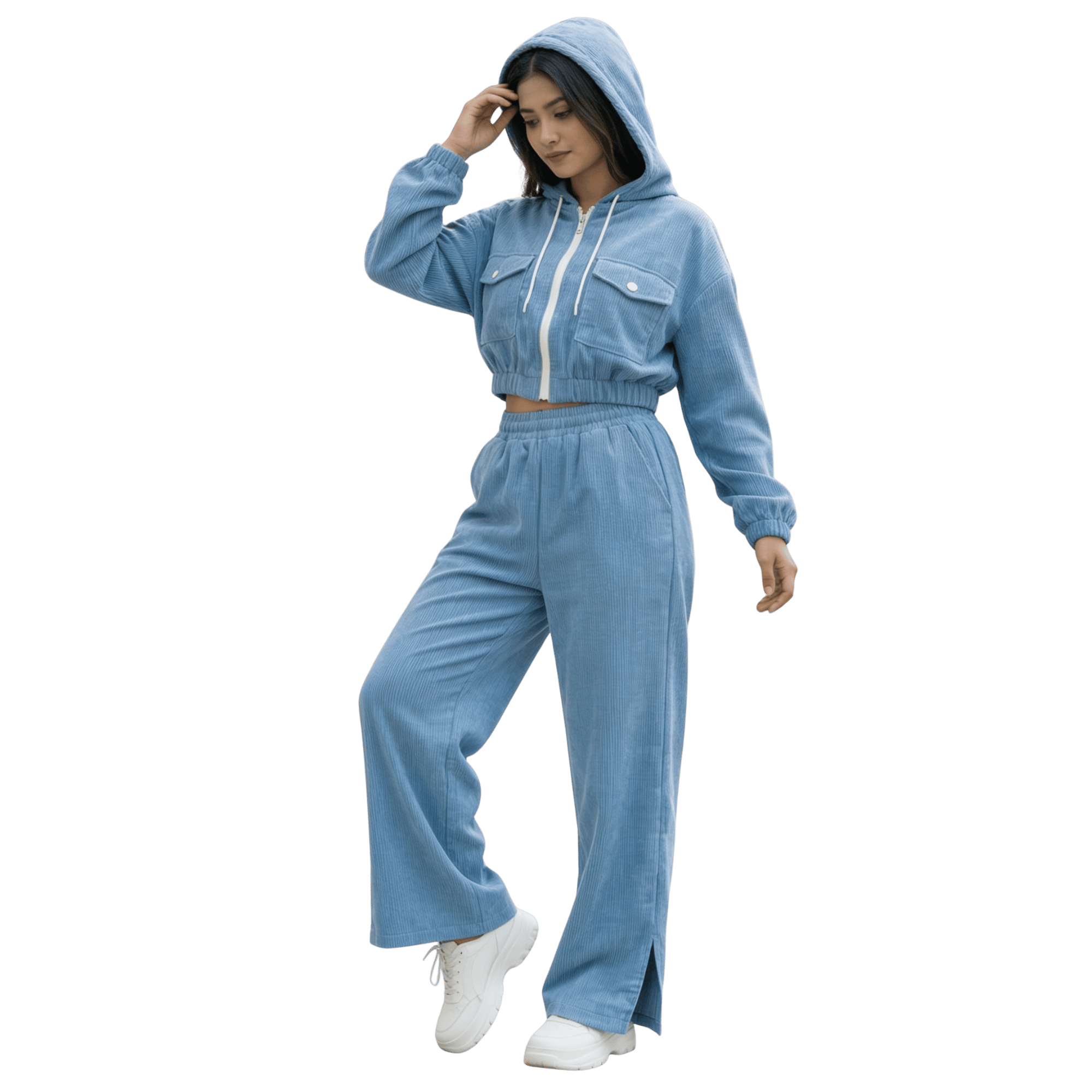 frosty sky corduroy crop hoodie & wide leg pants set frosty sky corduroy crop hoodie & wide leg pants set