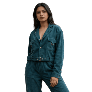 Home Main teal fresh corduroy jacket & wide leg pants set