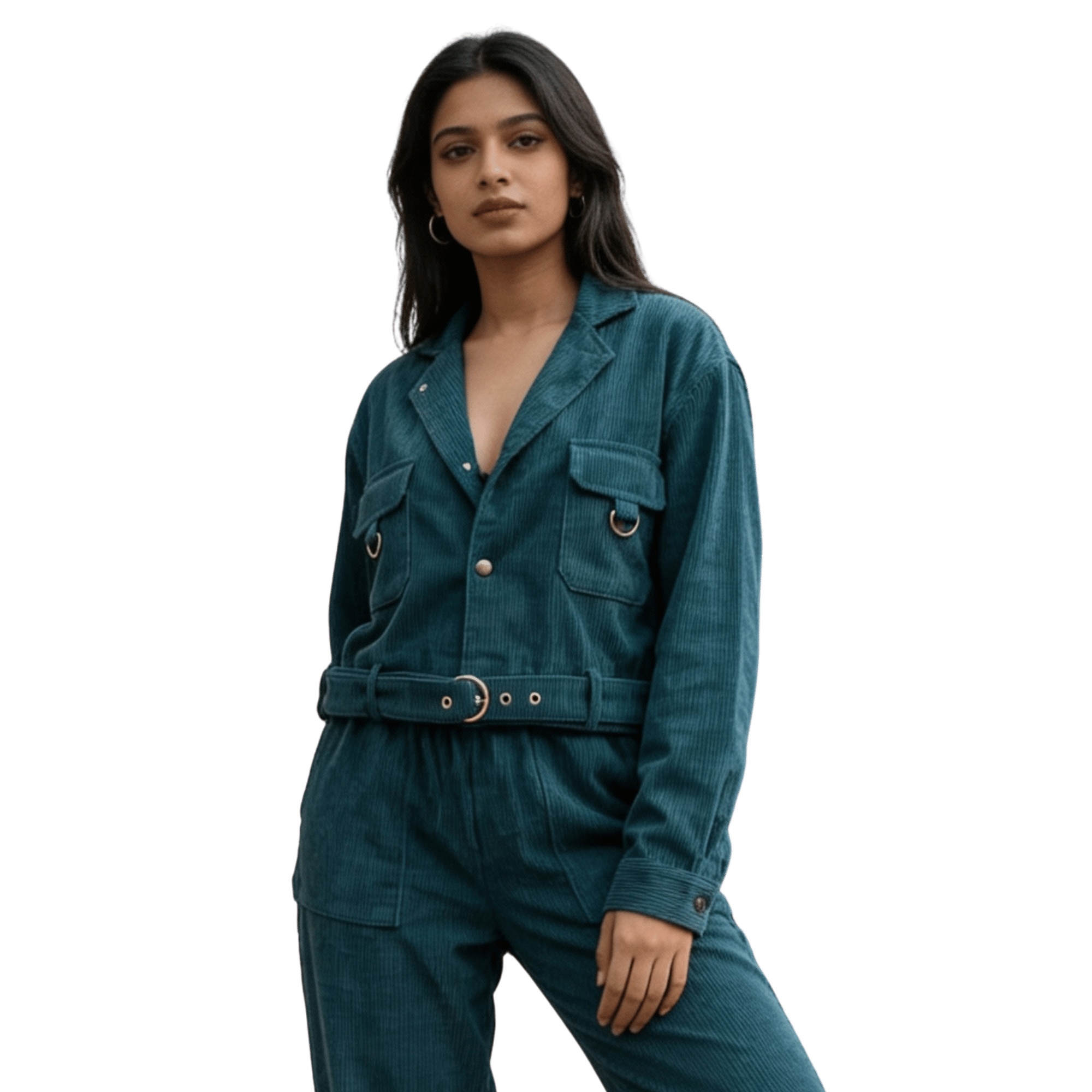 teal fresh corduroy jacket & wide leg pants set teal fresh corduroy jacket & wide leg pants set