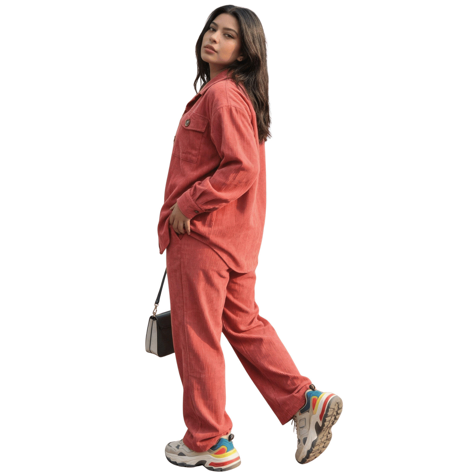 blood orange corduroy overfit shirt & wide leg pants set blood orange corduroy overfit shirt & wide leg pants set