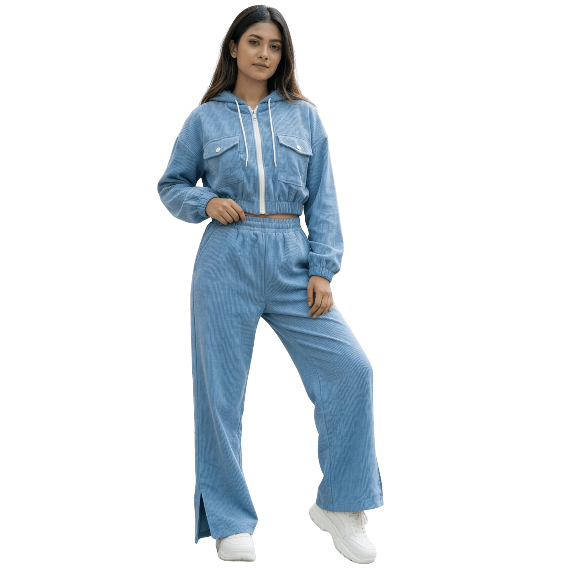 frosty sky corduroy crop hoodie & wide leg pants set frosty sky corduroy crop hoodie & wide leg pants set
