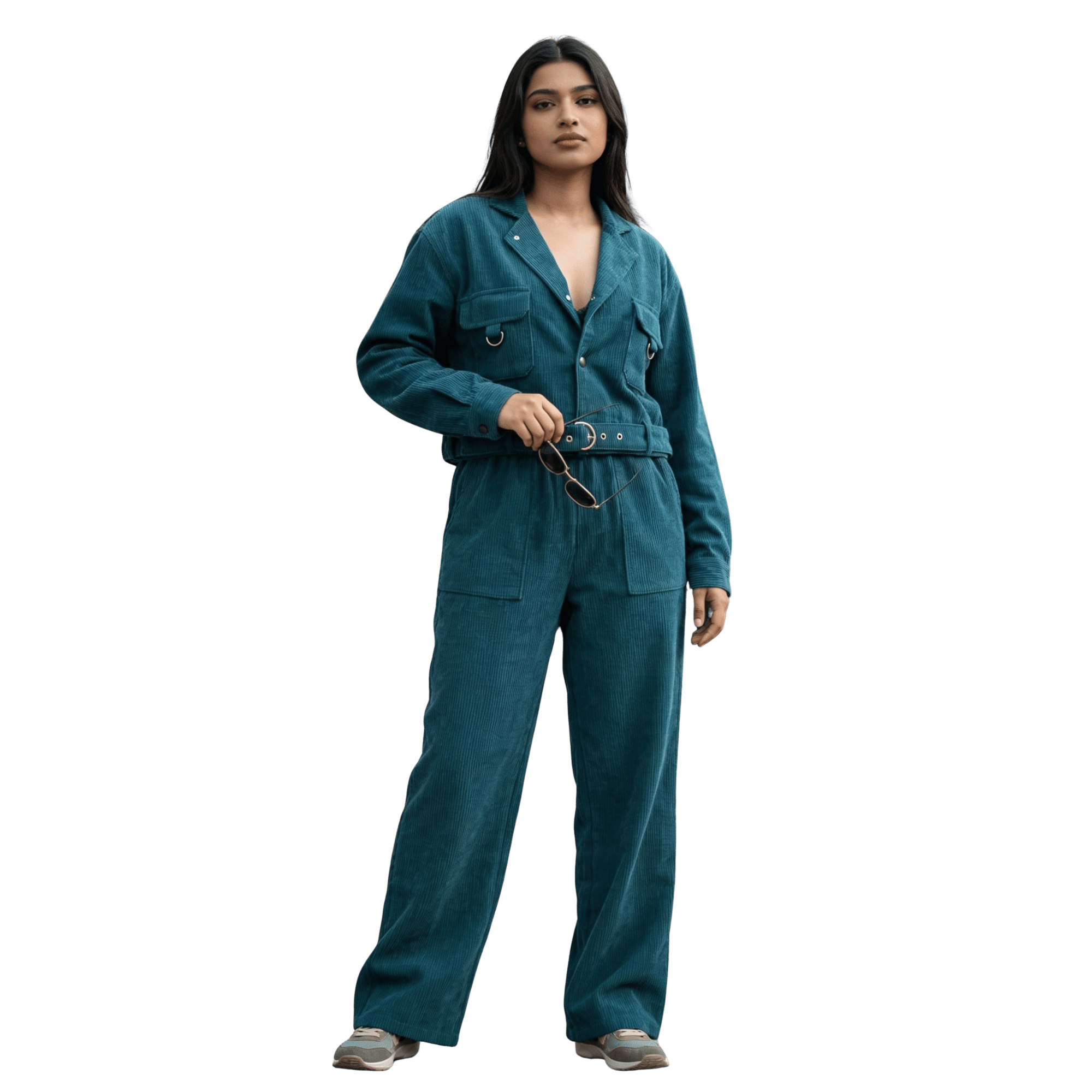 teal fresh corduroy jacket & wide leg pants set teal fresh corduroy jacket & wide leg pants set