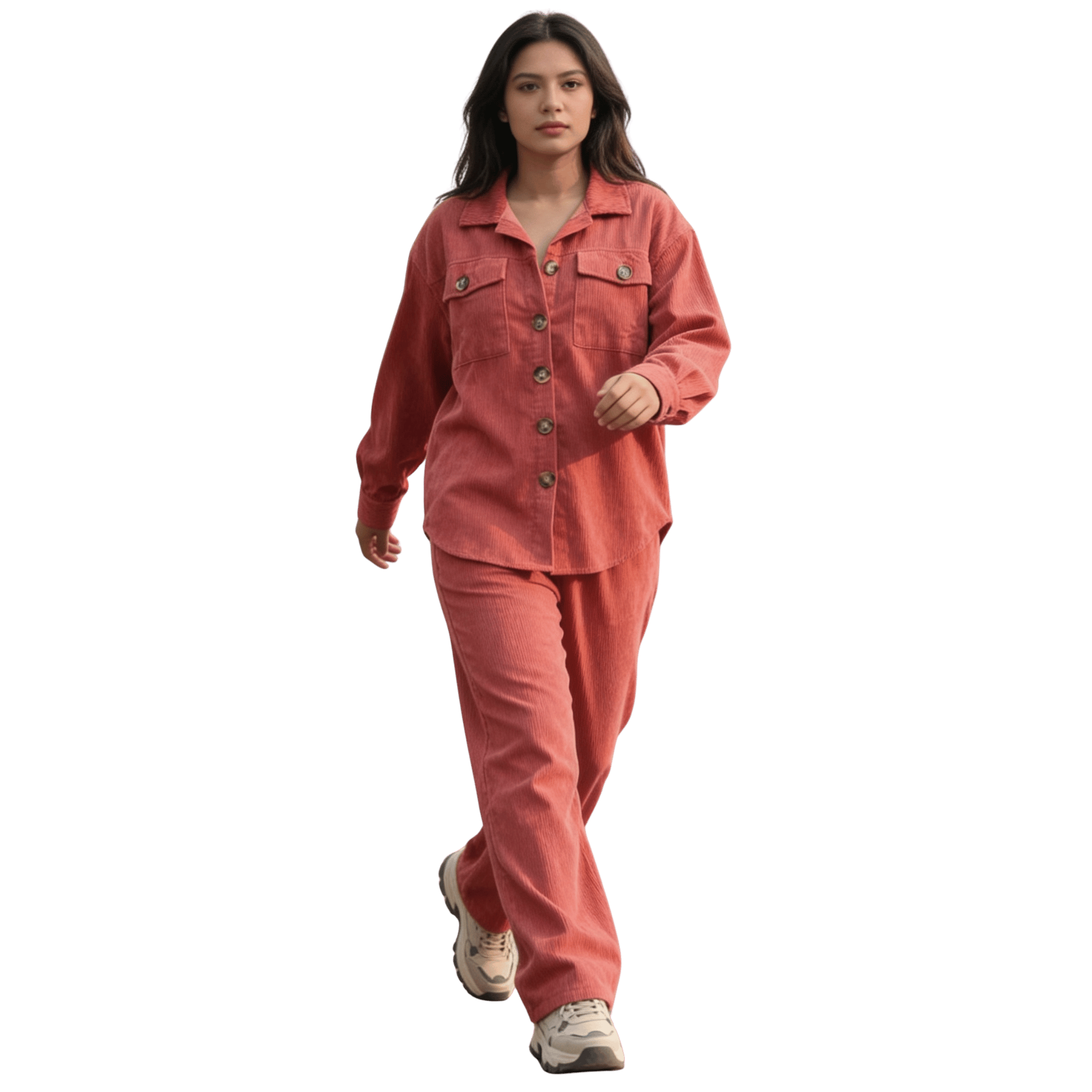 blood orange corduroy overfit shirt & wide leg pants set blood orange corduroy overfit shirt & wide leg pants set