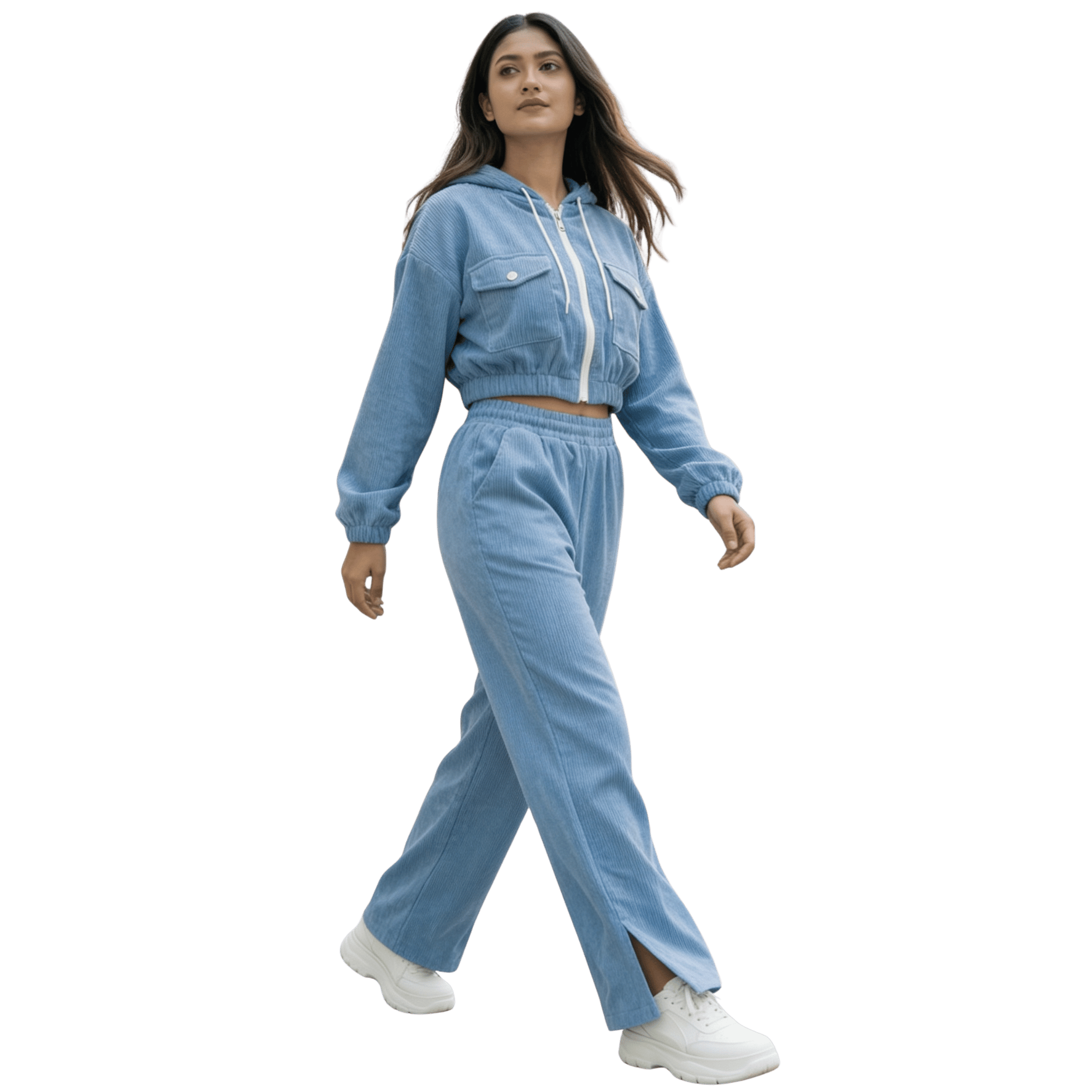 frosty sky corduroy crop hoodie & wide leg pants set frosty sky corduroy crop hoodie & wide leg pants set